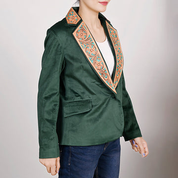 ADBZ024 Genuine leather Hand tooled hand carved Women Blazer dress jacket ladies Girl